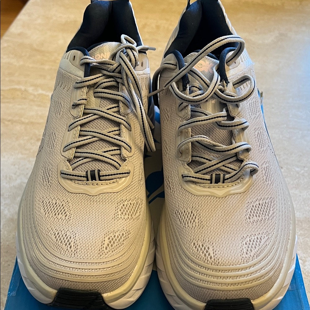 FREE SHIPPING - HOKA Grey, white, blue Running Shoes with pink lettering of HOKA - Picture 3 of 6